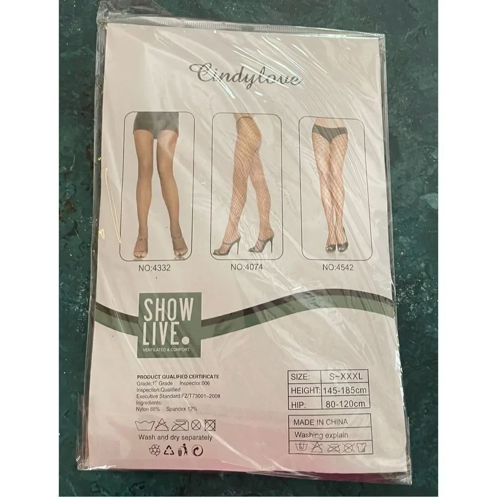 Bundle of 6 Packages CINDYLOVE Black Fishnet Pantyhose One Size Resale Package